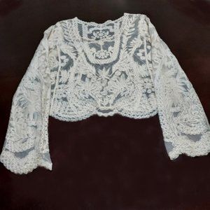 Vintage 90s Bonkers Ivory Long Sleeve Sheer Crochet Long Sleeve Top Size S NWOT
